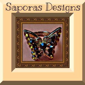 Gold Tone Butterfly Design Ring With Brown Rhinestones Size 7 & Adjustable